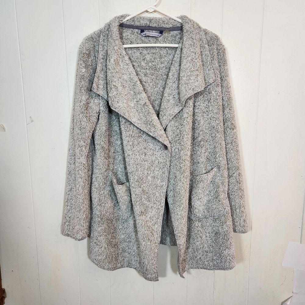 Hugs from Soft Surroundings Gray Plush Fleece Open Cardigan Size Small